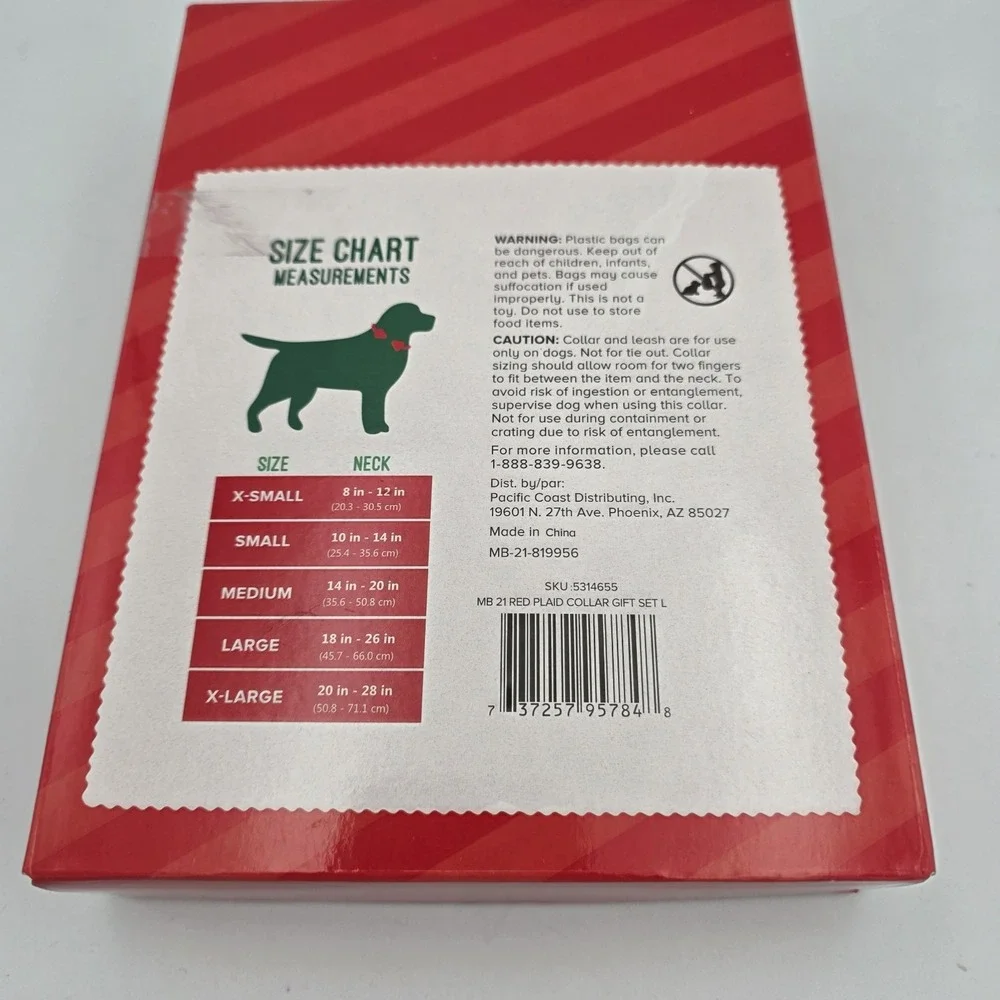 New Merry‎ & Bright Dog Walking Gift Set Large Leash Collar Potty Bags Red Plaid